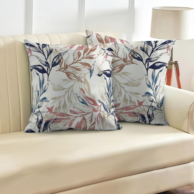 INtex CURTAINS HOUSE Printed Linen Velvet Cushion Covers, Throw Pillow Covers, Leaves Pattern Decorative Pillow Covers, Set of 2 Pieces Cafe x Brown 30W x 30L CM