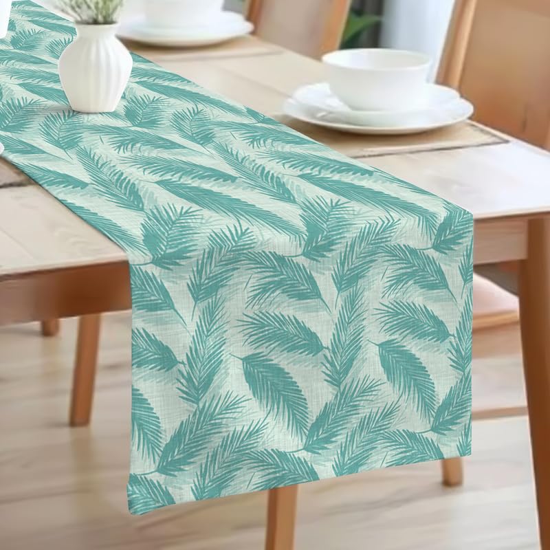 INTEX HOME Linen Velvet Table Runner, Bella Leaf Pattern, Premium Soft Fabric, 45W×135L CM, Turquoise, Elegant Dining and Living Room Decor, Luxurious Protection for Daily Use and Special Occasions