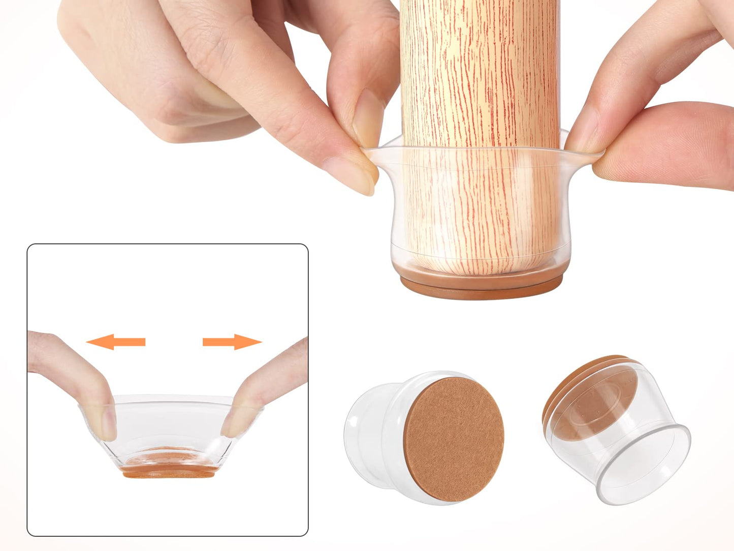 WOLTU 16 Pieces Chair Leg Protector, Transparent Silicone Legs Chairs, with Non-Slip Felt Pad, Universal Sizes for Round and Square Legs, Brown, STBK001-16