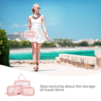 QMET Clear Toiletries Bag, 3PCS Waterproof Transparent Toiletry Travel Bag, PVC Wash Bag Makeup Bag Travel Business Vacation Bathroom Organizer for Men, Women, Kids (Pink), ??, travel toiletry bags