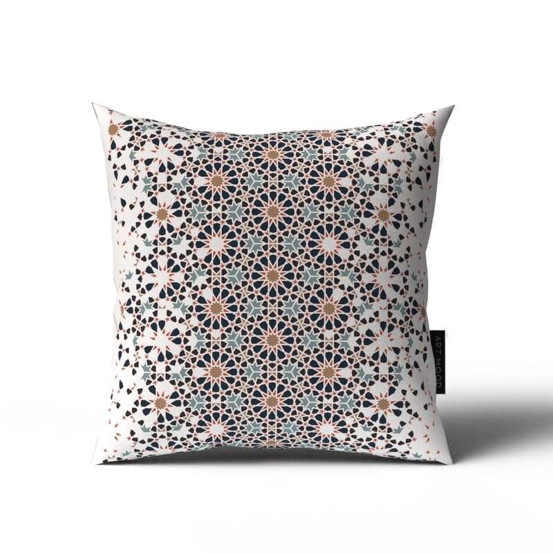 Reya Velvet Cushion Cover in White & Blue, a beautiful 40x40 cm decorative throw pillow with a serene Islamic-inspired design, ideal for creating a peaceful and festive Ramadan vibe