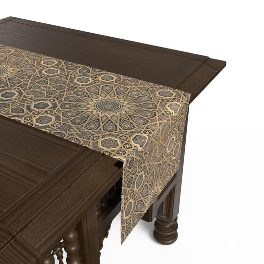 Ramadan's Unique Diwan Velvet Runner in Brown & Gold, a Luxurious 35x140 cm Decorative Centerpiece with a Traditional, Elegant Islamic Pattern, perfect for Opulent Ramadan Decor