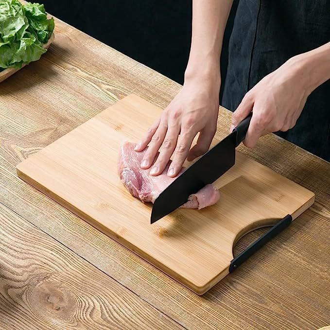 Premium Organic Bamboo Cutting Board with Metal Handle – Large 38x28 cm, Eco-Friendly, BPA-Free, Anti-Microbial, Durable, Reusable, Non-Slip, Chopping Board for Kitchen