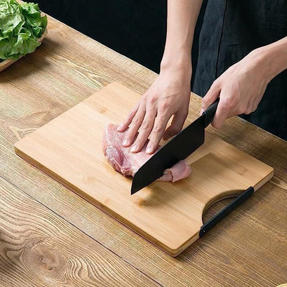 Premium Organic Bamboo Cutting Board with Metal Handle – Large 38x28 cm, Eco-Friendly, BPA-Free, Anti-Microbial, Durable, Reusable, Non-Slip, Chopping Board for Kitchen