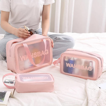 Toiletry Bag for Women Clear Travel Bags for Toiletries Portable PVC Large Clear Makeup Cosmetic Toiletry Organizer Bag Waterproof Transparent Small Clear Handbag for Women, 3PCS Pink 02, Journey