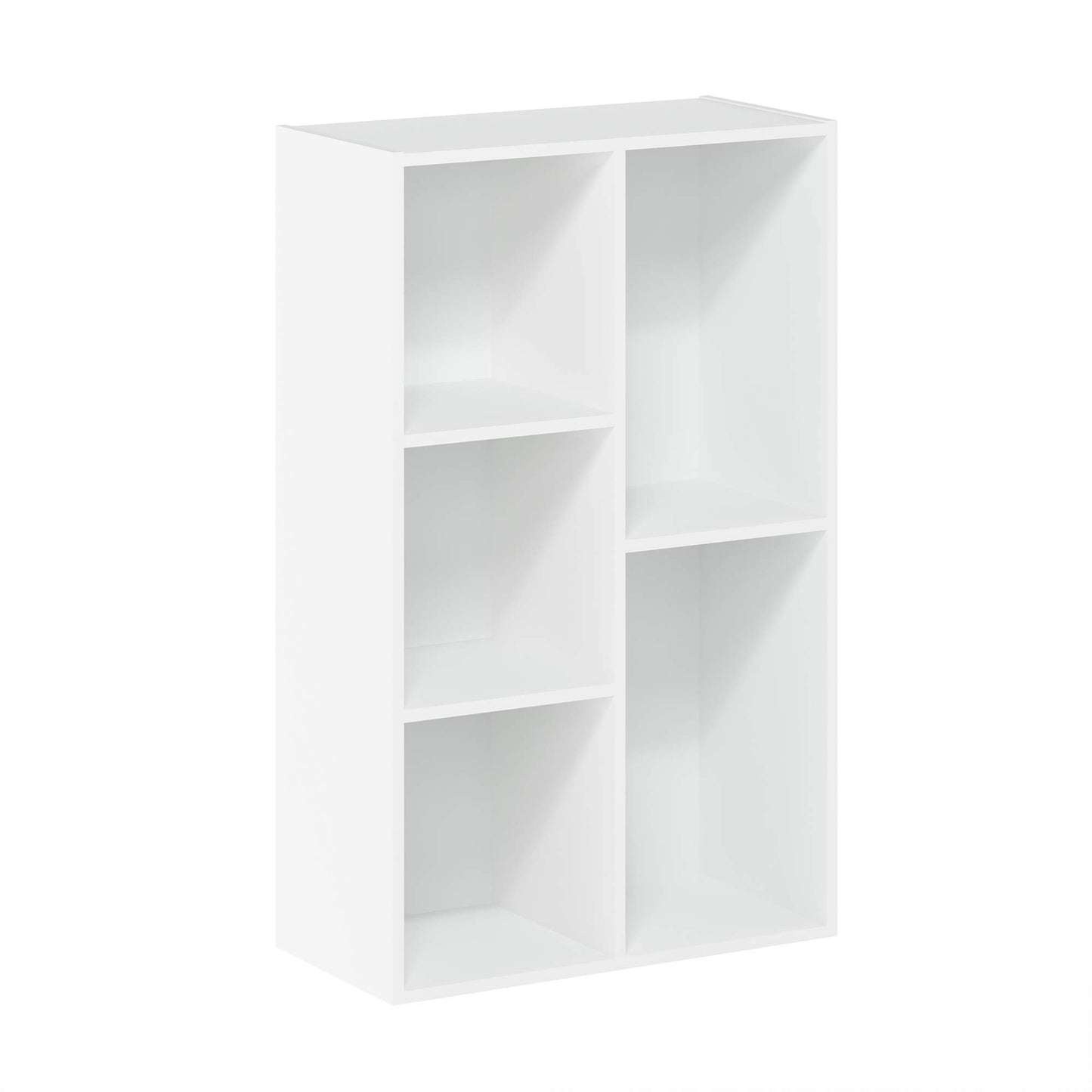5-Tier Narrow Vertical Wall Unit, Tall Column Floating Storage Organizer and Utility Shelf for Bedroom or Living Room, Space-Saving Design in a White Laminate Finish