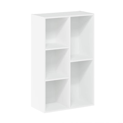 5-Tier Narrow Vertical Wall Unit, Tall Column Floating Storage Organizer and Utility Shelf for Bedroom or Living Room, Space-Saving Design in a White Laminate Finish