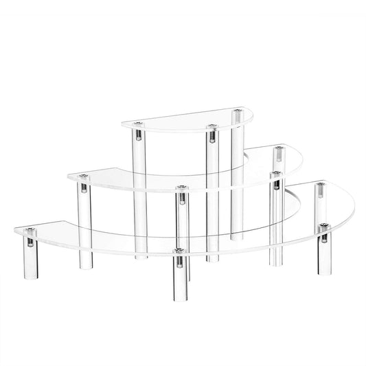 3-Tier Acrylic Display Risers, Clear Half-Moon Step Riser Stand for Cupcakes, Collectibles, Dessert Tables and Product Showcases, Elegant Multi-Level Organizer, Clear