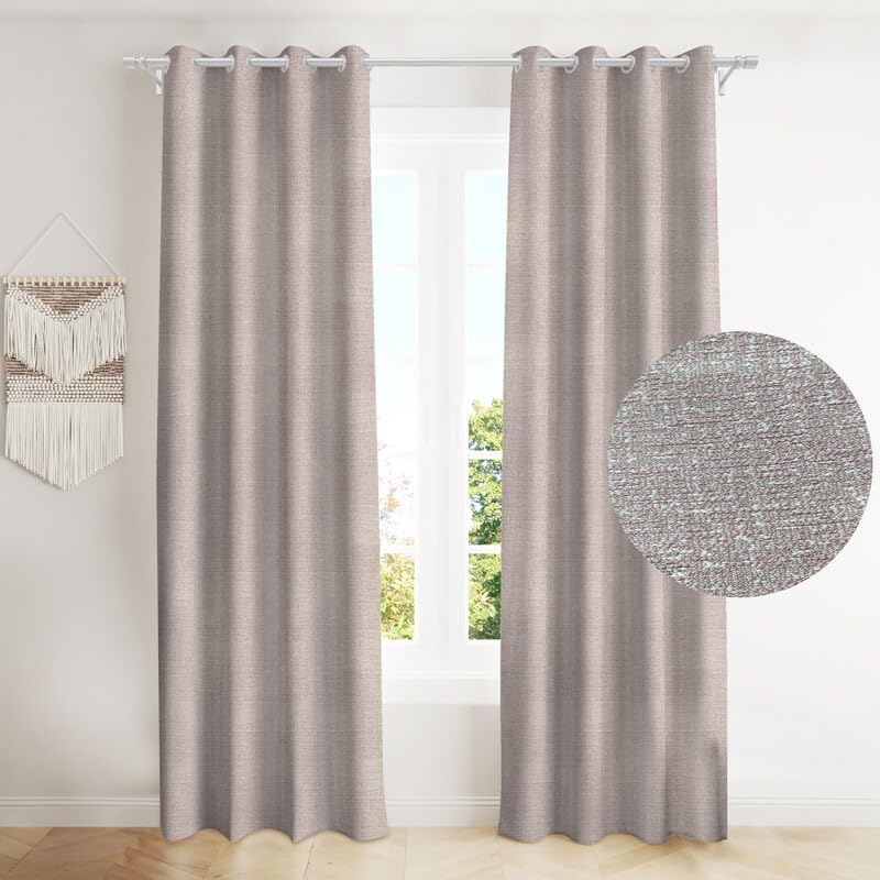 INtex CURTAINS HOUSE Natural Linen Semi-Sheer Window Drapes, Light-Filtering Privacy Curtains for Bedroom and Living Room, Steel Grommets, 2 Panels Cafe 130W x 265L