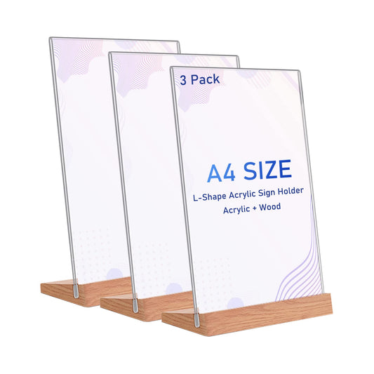 Acrylic Sign Holder, A4 Size Clear Slanted Display Stand for Menus and Notices, Ideal for Restaurant Counters, Tables, Cafés and Food Stalls, Easy to Read and Change, Clear