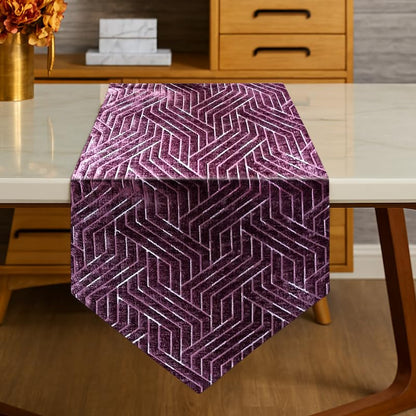 INtex Home Table Runner with V-Shaped End, Nadia’s Geometric Design in Heavy Duty Velvet Linen Fabric, Reception Living Room or Special Occasions, 1 Pc - 45 x 160 cm - Café