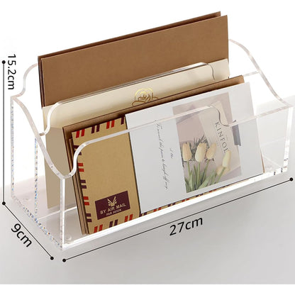2-Compartment Acrylic Desktop Organizer Box, Clear File and Mail Sorter for Countertop and Office, Multifunction Envelope and Letter Folder Rack for Home, School, and Professional Use