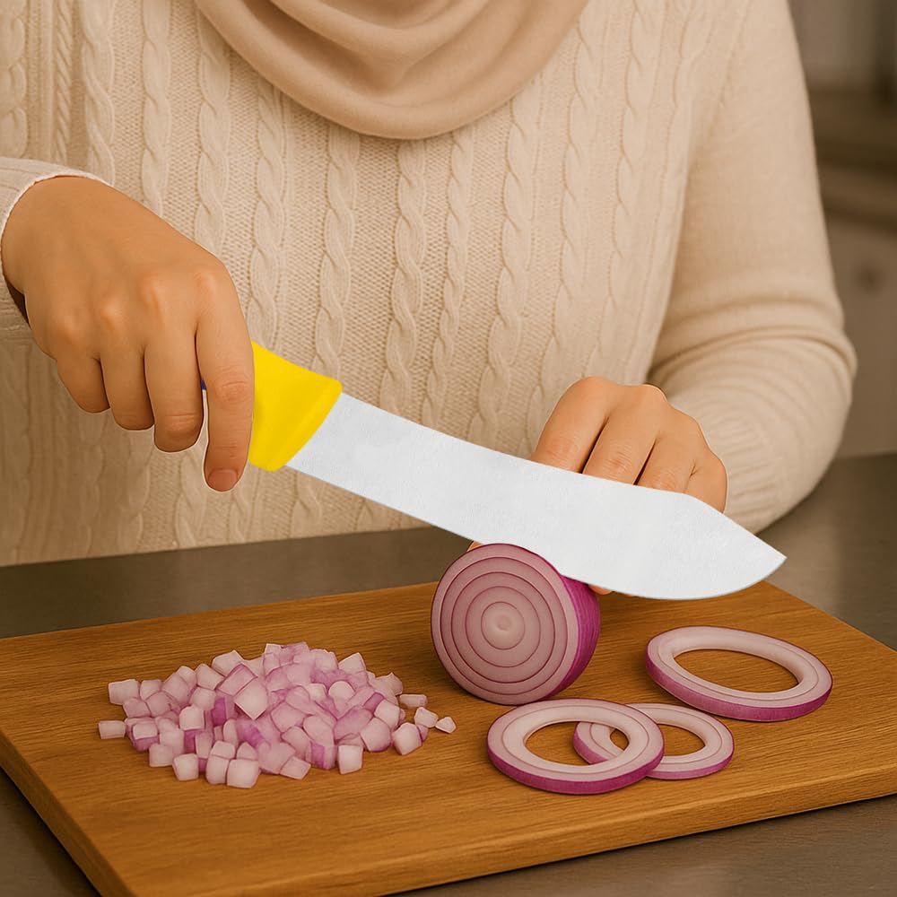 سكين لحوم احترافي - شفرة من الفولاذ المقاوم للصدأ مقاس 8 بوصات مع مقبض من البولي بروبيلين الأصفر المحكم - حاد ومتين ومريح