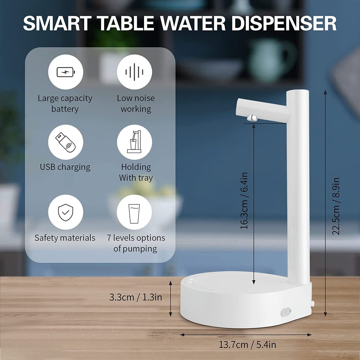 Water Dispenser,Desktop Water Bottle Pump,6 Levels of Quantitative USB Automatic Multifunctional Smart Pumping Machine Low Noise for Office,Kitchen,Camping
