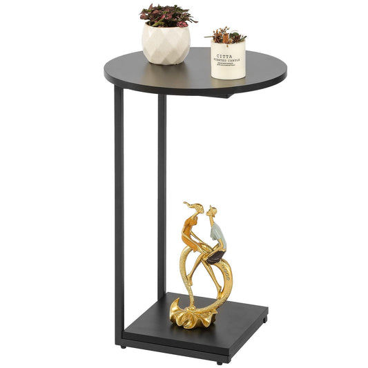 Small End Table,c Table End Table for Sofa,Round Coffee Table is Suitable for Living Room and Bedroom-Black