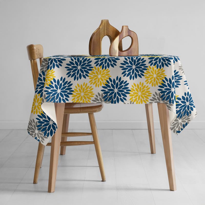 INTEX HOME Linen Velvet Floral Tablecloth, Textured Fabric for Elegant Dining, Special Occasions and Home Decor, Ultra-Soft, Wrinkle-Resistant, Spill-Proof, 130 x 190 cm, Black and Grey