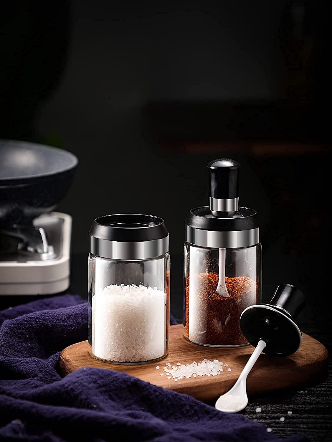 Borosilicate Glass Food and Pickle Storage Spice Jar with Spoon, 250Ml,(5)