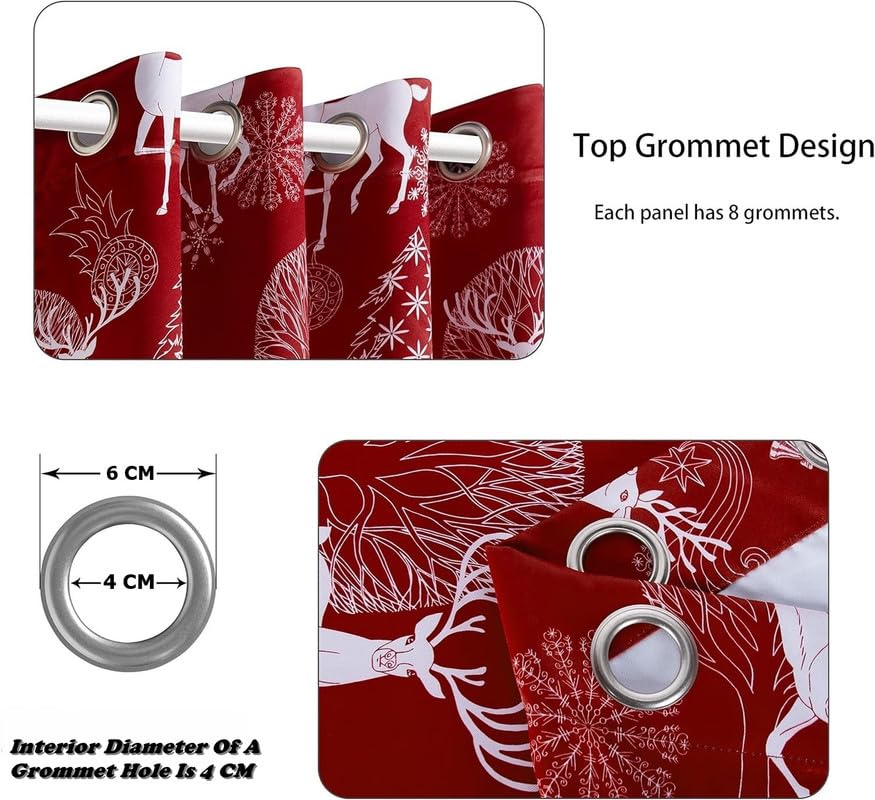 INtex CURTAINS HOUSE Christmas Curtains – Deer & Snow Print Linen Velvet for Living Room & Bedroom - Winter Wonderland Home Decor - Steel Grommets - 1 Piece - 135W x 230L CM