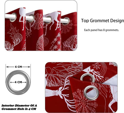 INtex CURTAINS HOUSE Christmas Curtains – Deer & Snow Print Linen Velvet for Living Room & Bedroom - Winter Wonderland Home Decor - Steel Grommets - 1 Piece - 135W x 230L CM