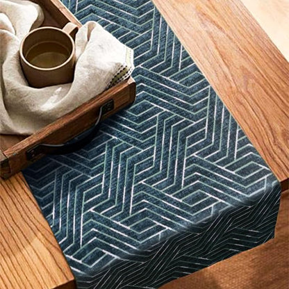 INtex Home Table Runner, Nadia’s Geometric Design in Heavy Duty Velvet Linen Fabric, Elegant Rectangular Accent for Reception Living Room or Special Occasions - 1 Pc- 40 x 130 cm - Café