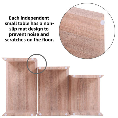 Nest of 3 Tables in Light Brown,Wood Coffee Table Set for Living Room, Multi-functionaLEnd Side Table, Stackable Space-Saving Modern Furniture, Versatile Design