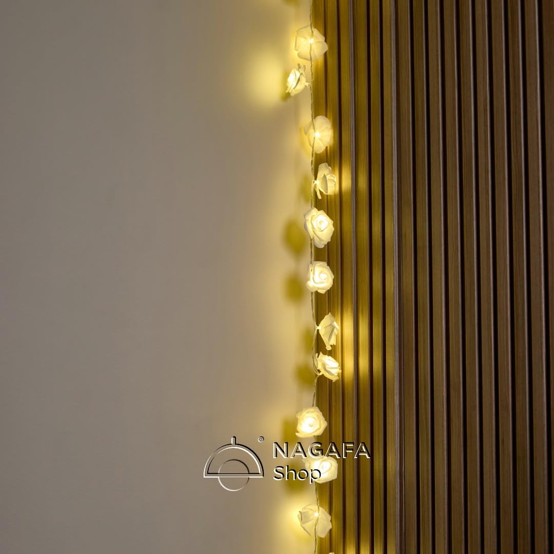 Rose Branch (20 LED Bulbs) Battery - 3 Meters - Warm Warm Rose - White Rose - Suitable for Decoration, Party, Home Decor