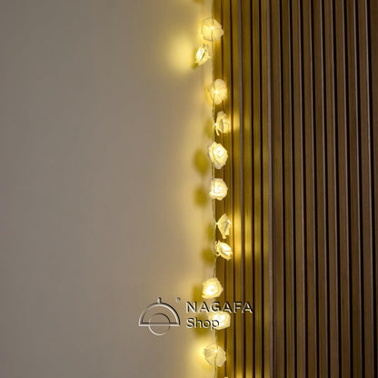 Rose Branch (20 LED Bulbs) Battery - 3 Meters - Warm Warm Rose - White Rose - Suitable for Decoration, Party, Home Decor