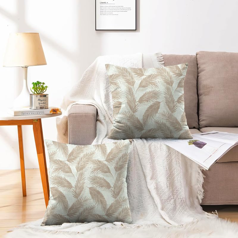 INTEX HOME Linen Velvet Cushion Set, Bella Leaf Pattern, Premium Soft Fabric, 40×40 cm, Turquoise, Elegant Living and Dining Room Decor, Comfortable and Durable Accent Pillows, 2 Pieces