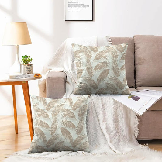 INTEX HOME Linen Velvet Cushion Set, Bella Leaf Pattern, Premium Soft Fabric, 40×40 cm, Turquoise, Elegant Living and Dining Room Decor, Comfortable and Durable Accent Pillows, 2 Pieces