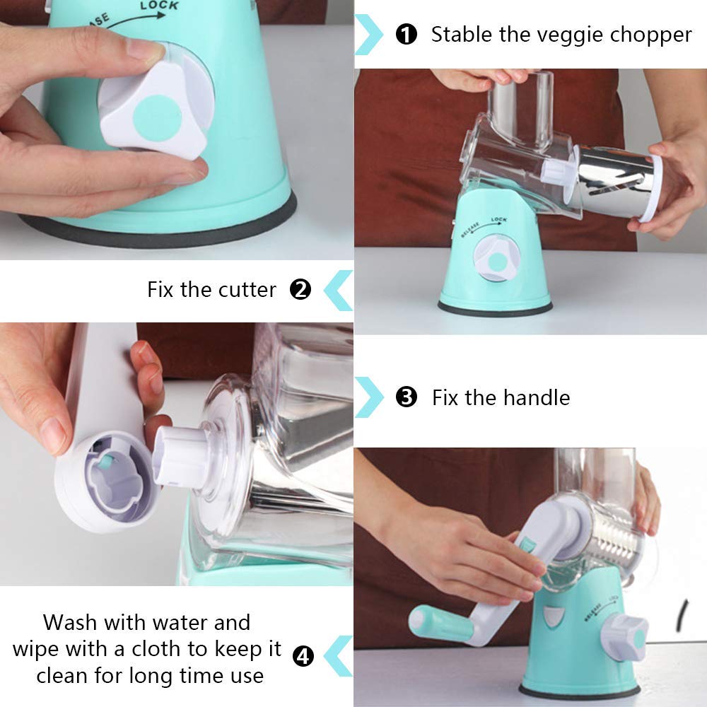 مبشرة جبن يدوية دوارة - قطاعة ماندولين دائرية بقاعدة شفط قوية، قطاعة خضراوات، مطحنة مكسرات، مفرمة جبن متعددة الأغراض