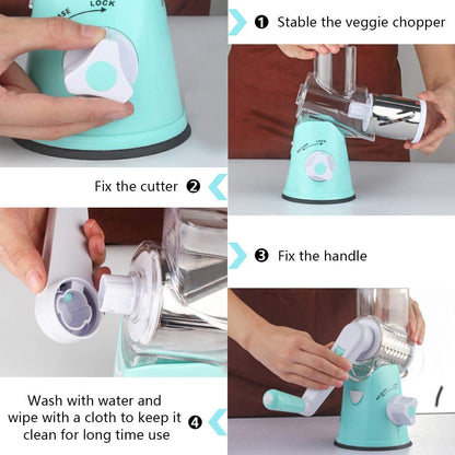 مبشرة جبن يدوية دوارة - قطاعة ماندولين دائرية بقاعدة شفط قوية، قطاعة خضراوات، مطحنة مكسرات، مفرمة جبن متعددة الأغراض