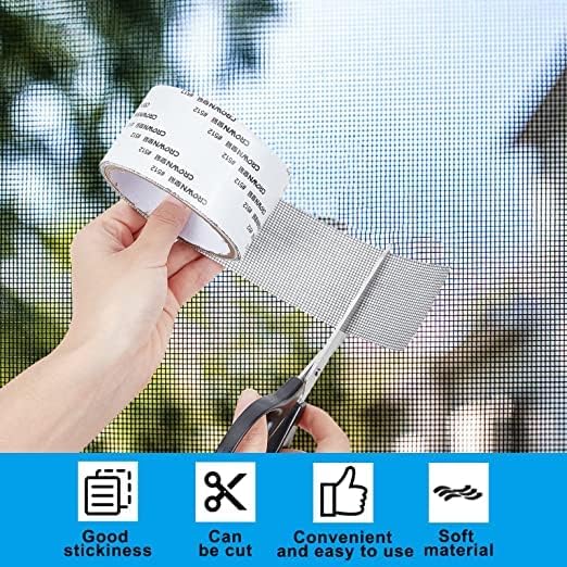 2m Roll Window Screen Repair Stickers Total 19.68Ft Polyurethane(PU) Window and Door Screen Repair Tape Self Adhesive Waterproof Mesh Tape