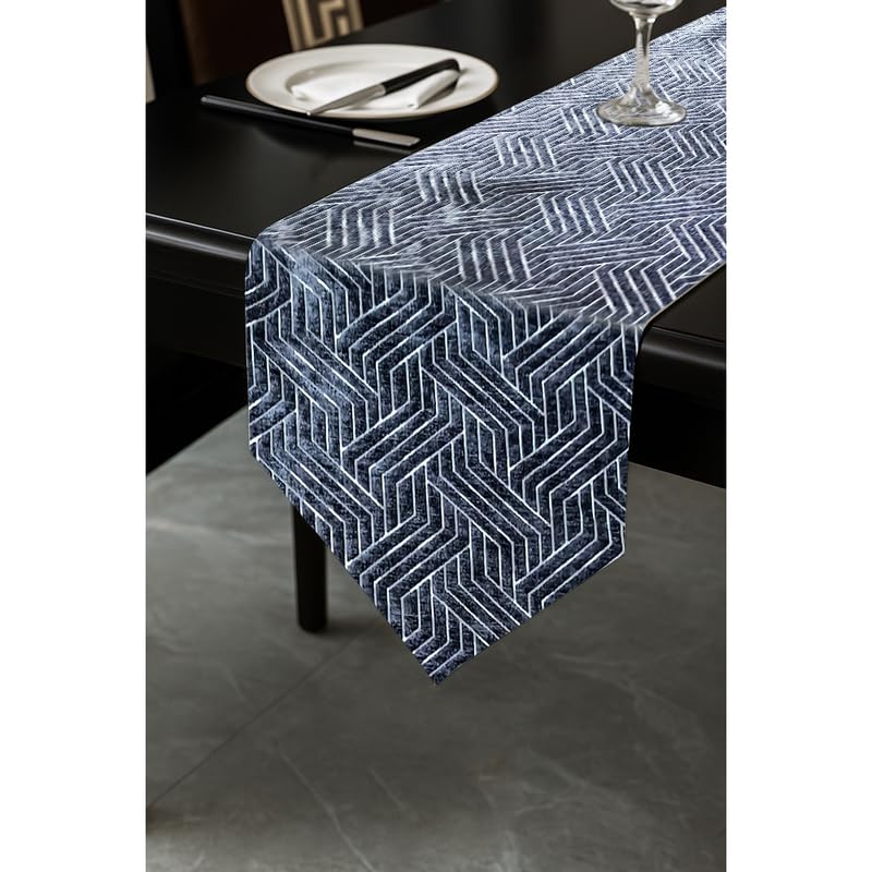 INtex Home Table Runner with V-Shaped End, Nadia’s Geometric Design in Heavy Duty Velvet Linen Fabric, Reception Living Room or Special Occasions, 1 Pc - 45 x 160 cm - Café
