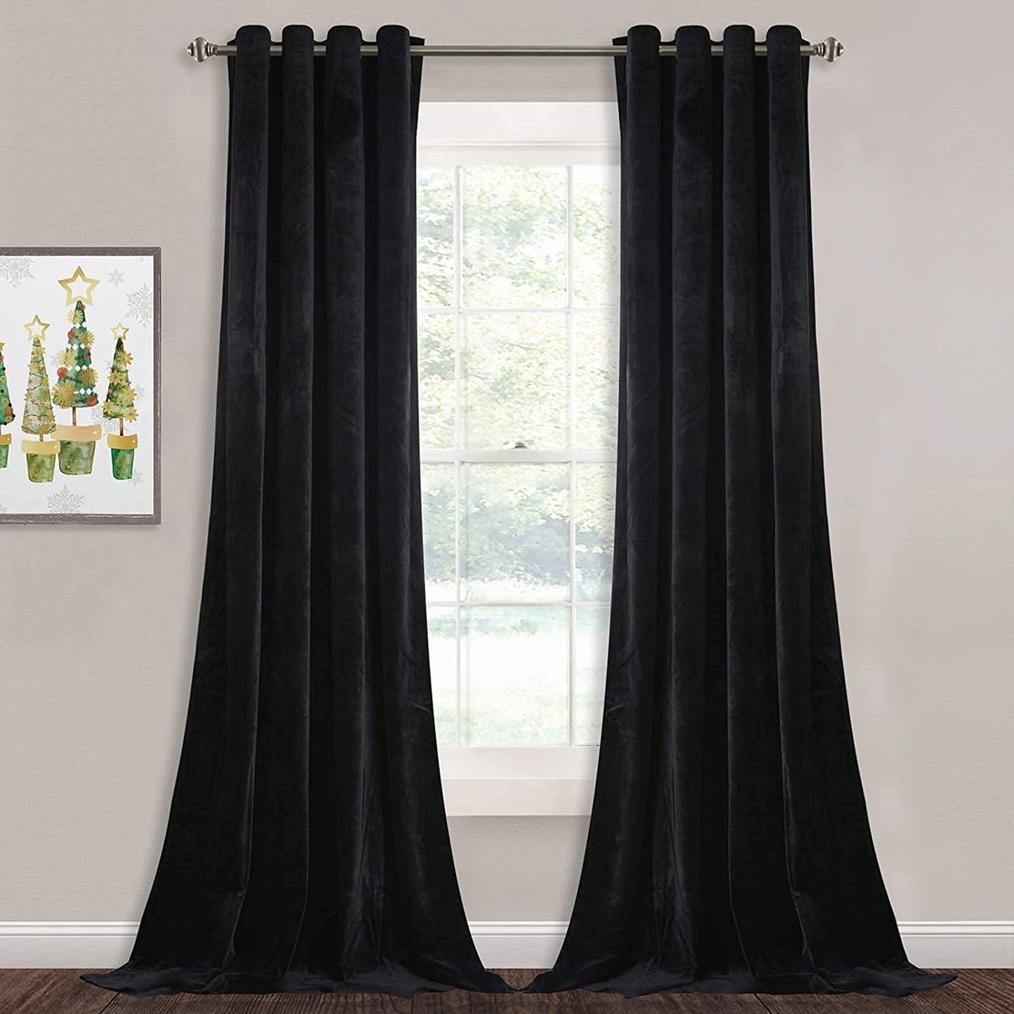 INtex CURTAINS HOUSE Elegant Velvet Curtains - Thermal Insulated Curtains for Living Room,steel Grommets - Light Blocking Shades - 2 panels (135W x 230L CM, Black)