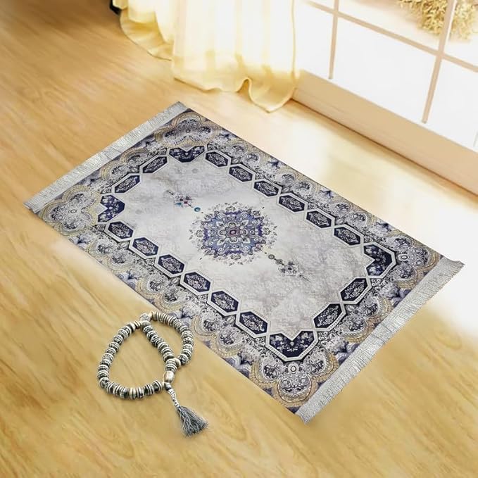 Velvet Padded Prayer Rug, Soft Printed Fabric with Anti-Slip Layer, Comfortable and Cushioned, 70x110 cm