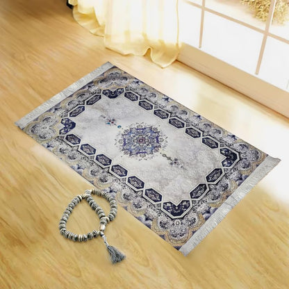 INtex Home Velvet Padded Prayer Rug, Multicolor Islamic Persian Design, Soft Printed Fabric with Anti-Slip Layer, Comfortable and Cushioned, 70x110 cm