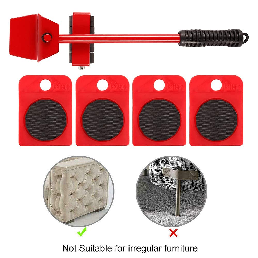 ATopoler Furniture Shifter Lifter Wheels Moving Kit Slider Mover Heavy Furniture Movers Tool Set Rollers Wheels Lifter Transport Set Red