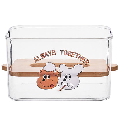 Square Tissue Holder, Facial Tissue Dispenser Box with Bamboo Cover, Rectangle Napkin Organizer Caddy for Car, Bathroom, Toilet, Kitchen, Bedroom