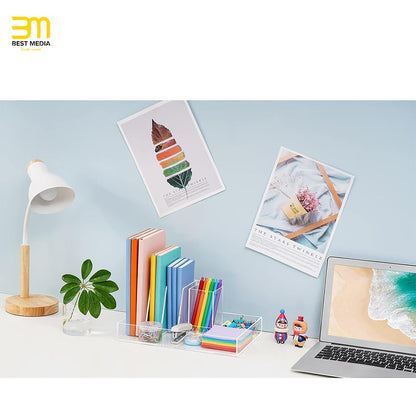 All-in-One Acrylic Desk Organizer Set (2 Pack), Includes a Multi-Functional File Sorter and a Matching Pencil Holder, Clear Office Organizers for Desktop, Magazine, and Pen Storage