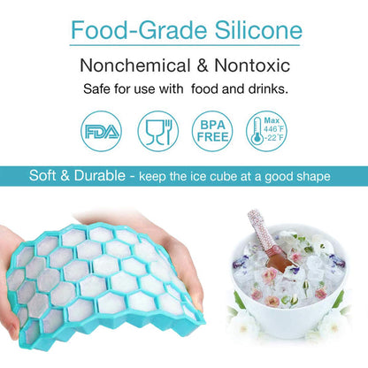 Azyh Ice Cube Trays with Lid, 2 Pack Silicone Ice Cube Trays with Lid-37 Grid, Easy-Release 74 PCS Small Ice Cubes for Iced Coffee Cocktail Whisky Chocolate Soup Food,BPA Free,Durable,Dishwasher Safe