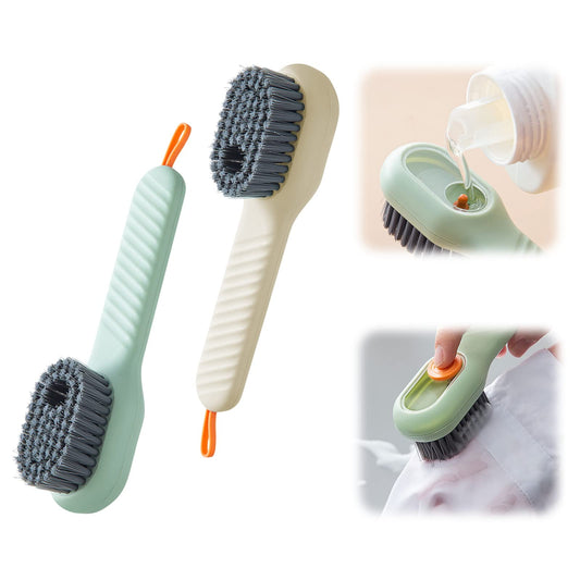 2pcs Automatic Liquid Brush Soft Bristles Shoe Brush Press Type Automatic Liquid Adding Brush Long Handle Soft Fur Cleaning Brush Multifunctional Liquid Shoe Brush for Family Boots Shoes clothes