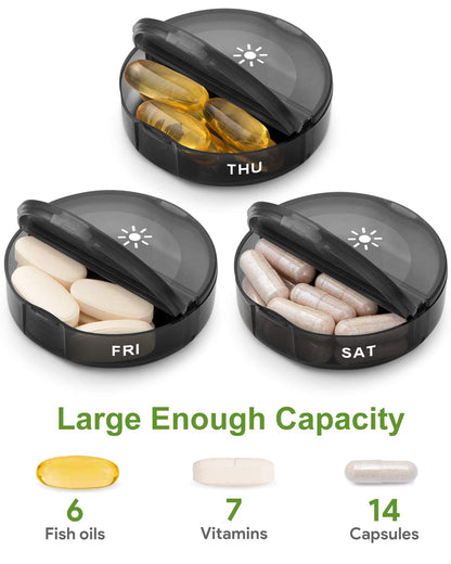 Pill Organizer 2 Times a Day, Weekly AM PM Pill Box, Large Capacity 7 Day Pill Cases for Pills/Vitamin/Fish Oil/Supplements (Black)