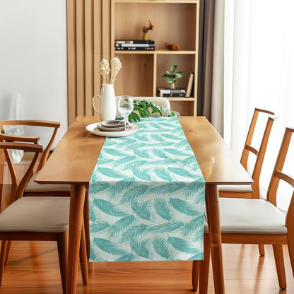 INTEX HOME Linen Velvet Table Runner, Bella Leaf Pattern, Premium Soft Fabric, 45W×135L CM, Turquoise, Elegant Dining and Living Room Decor, Luxurious Protection for Daily Use and Special Occasions