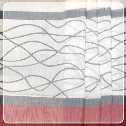 Modernistic Linen Curtain Panel - Crosswise Striped Sheer - Semi-Transparent - Steel Grommets - 1 Piece