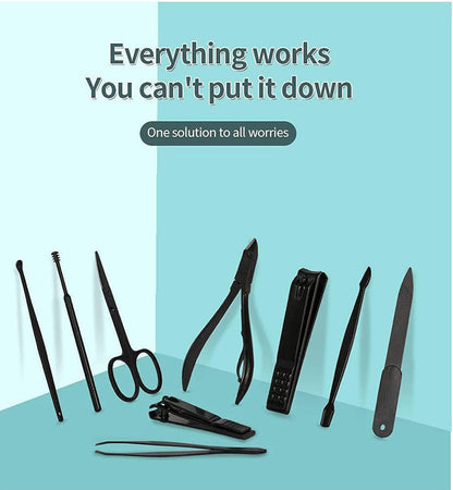 Profession Nail Clippers Set 18 pcs?Black Stainless Steel Sharp Nail Trimmer Pedicure and Manicure Set with Cortex Metal Case for Men and Women