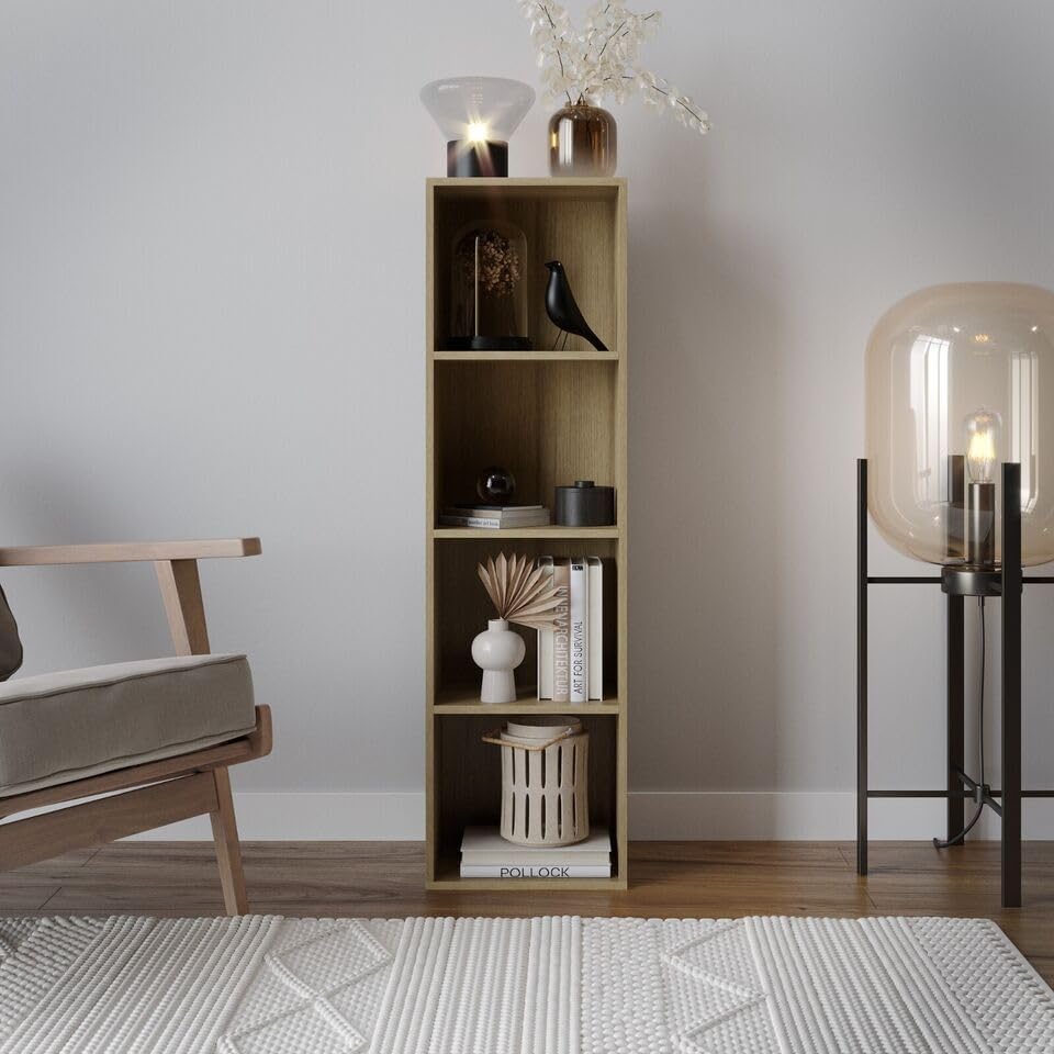 4-Shelf Wooden Bookcase in Warm Oak, Tiered Shelving Display Unit, Freestanding Storage Shelf for Books and Decor, Modern Wood Shelves for Home Office or Living Room