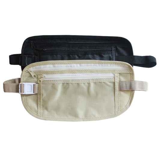 Waterproof Invisible Travel Waist Bag With Hidden Security Zipper Pocket And Strong Strap Practical For Personal Supplies Set Of 2 Pieces - Beige Black