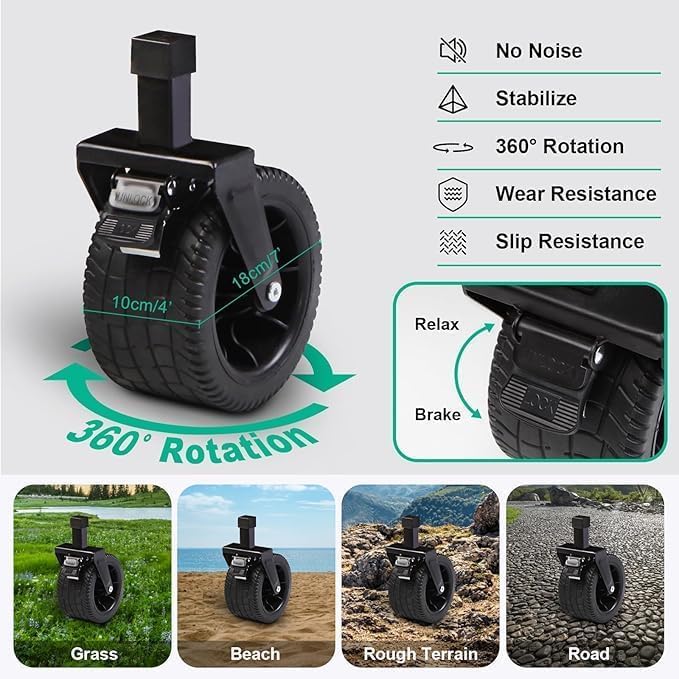 Generic Folding Wagon, Portable with W Heels, 150kg Beach Wagon, Wide Big360 Wheels & Outdoor, beach, camping, shopping, pets for Family, Mom, Dad - Green, Black