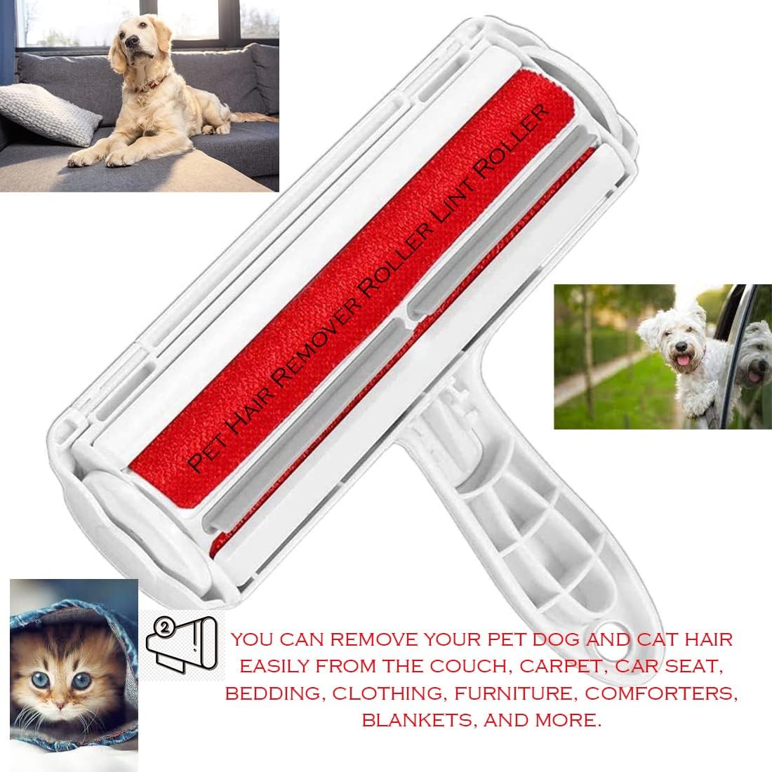 Pet Hair Remover Roller Lint Roller for pet Hair - Dog & Cat Hair Remover - Remove Dog, Cat Hair from Furniture, Carpets, Bedding, Clothing, Blankets, comforters and Perfect Fur Remover