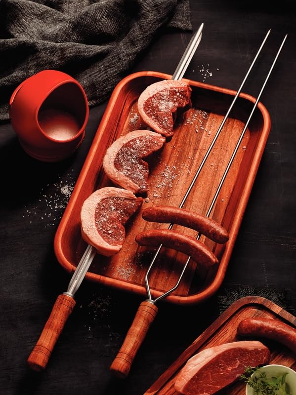 Barbecue Skewer, Stainless Steel Prong with Natural Wood Handle 65 CM, Durable Grilling Tool for Meats, Vegetables, and Kebabs